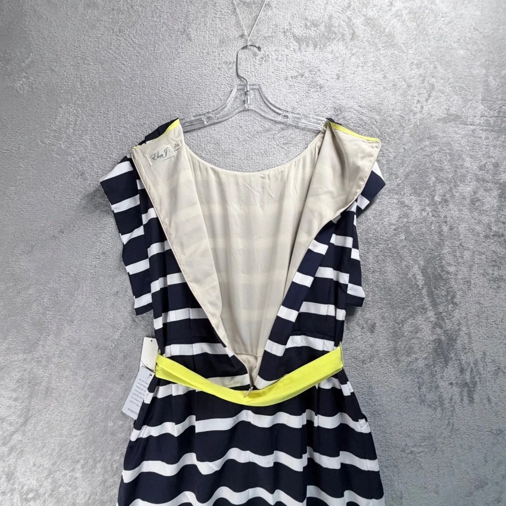 Eliza J Nautical Stripe Dress 12 Chartreuse Sash Coastal Prep Derby Cruise
